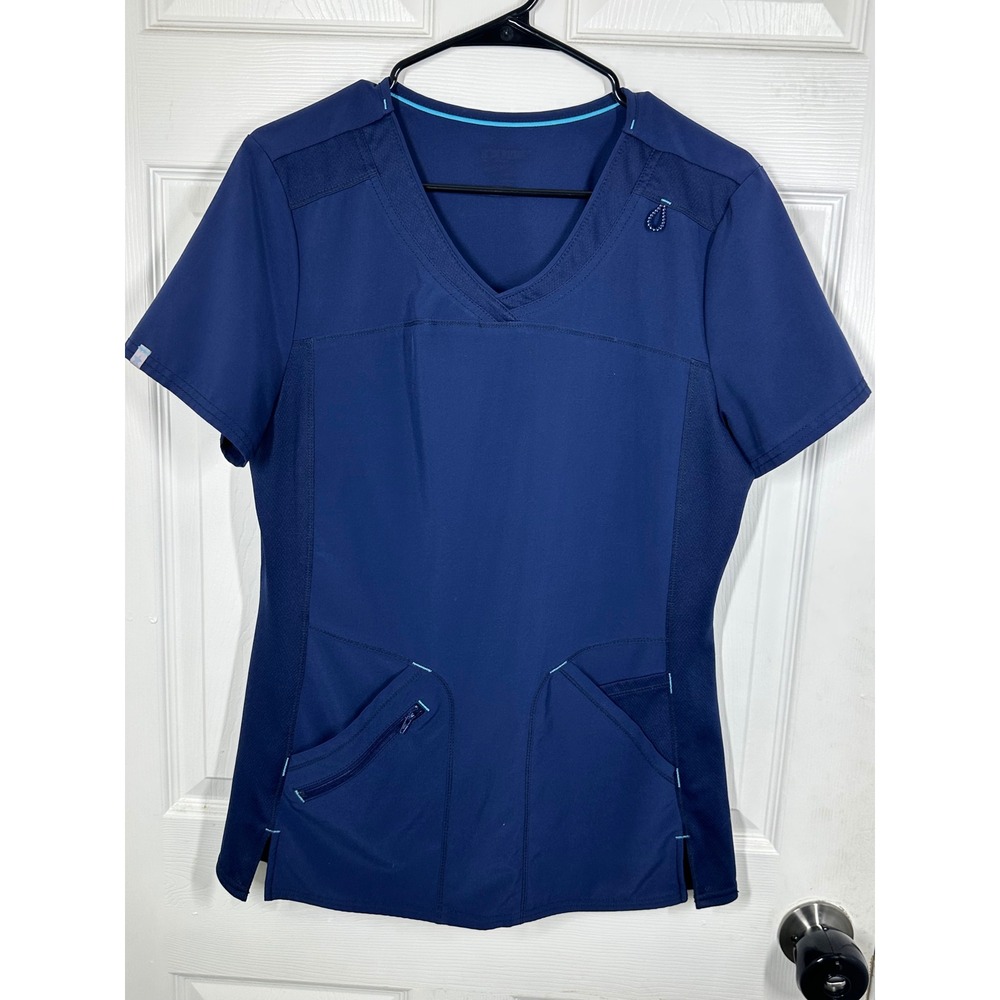 Wink Scrub Top Womens M Indigo Blue WM01T877 V-Neck Mesh Panel Active Scrub Top